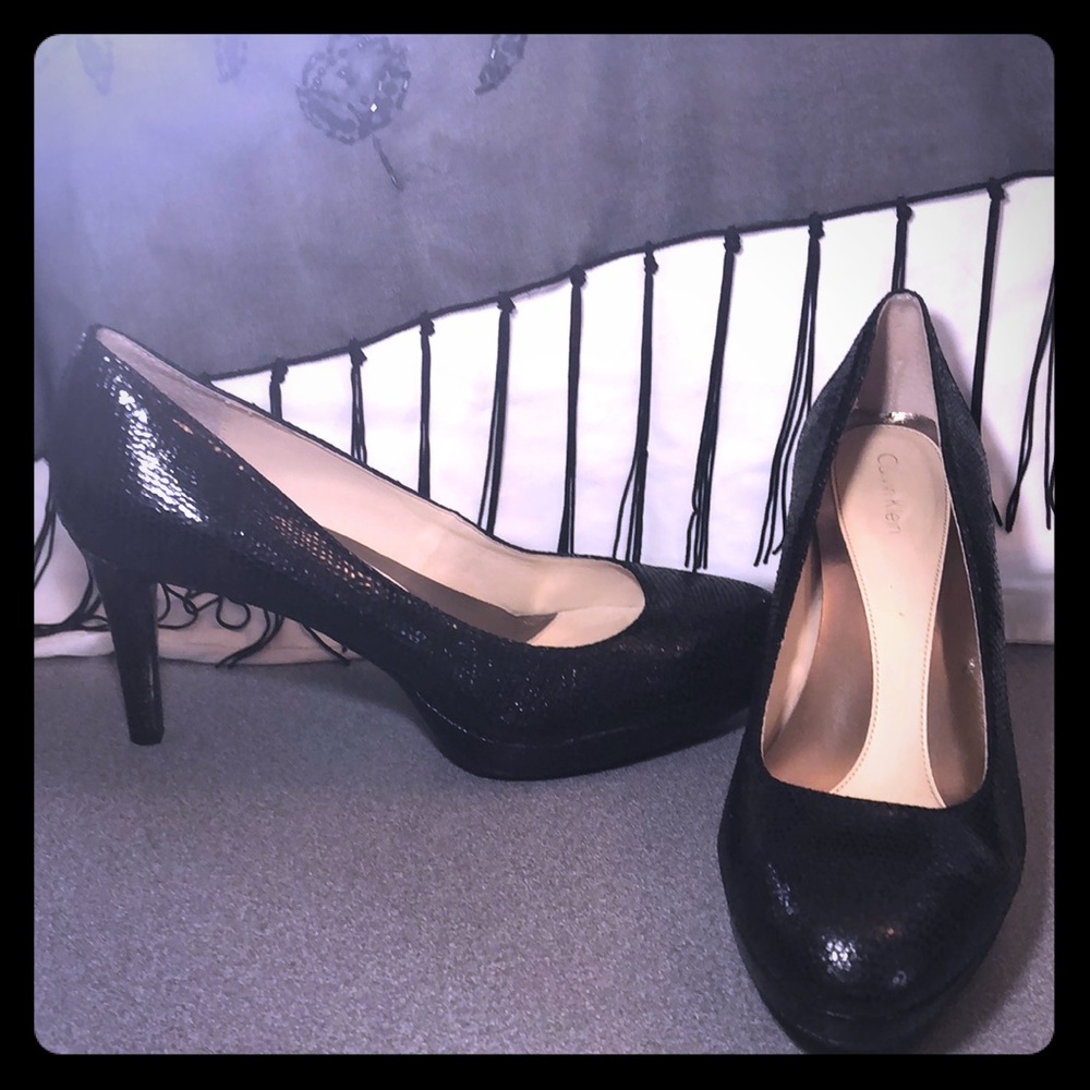 Calvin Klein black crocodile textured heels
